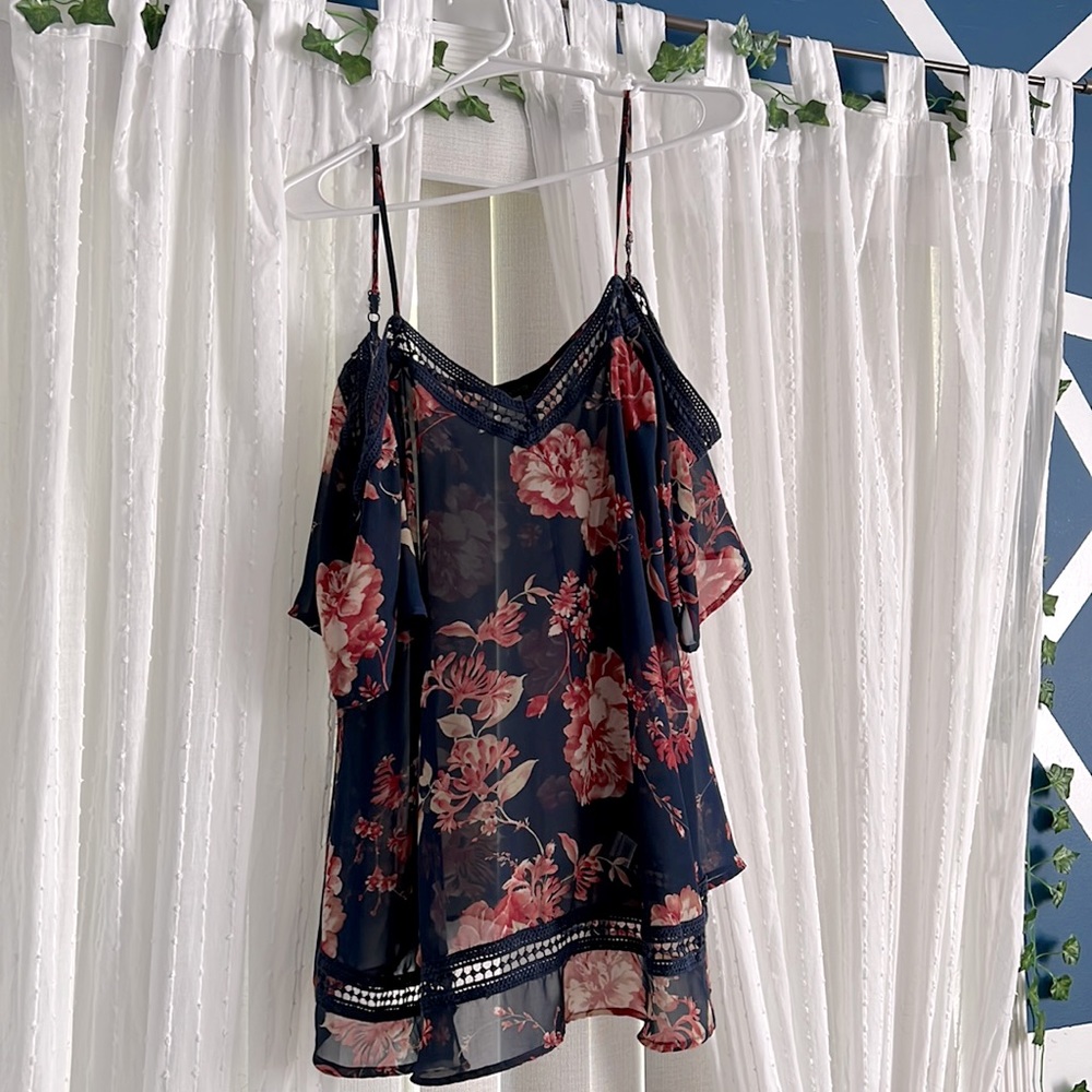 Floral off the shoulder slight sheer blouse